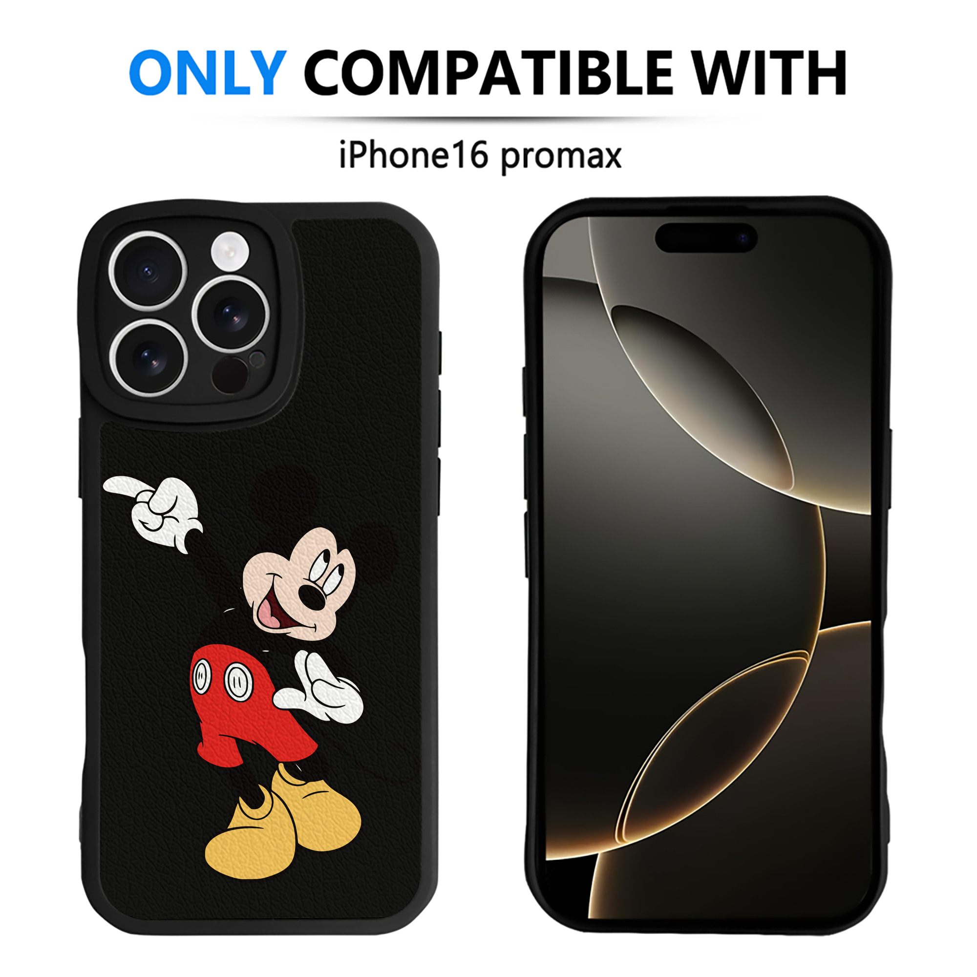 （画像用） ミッキーマウス Mickey Mouse 【iPhone 16シリーズ対応】シリコンスマホケース（レザー調） 材質：シリコン